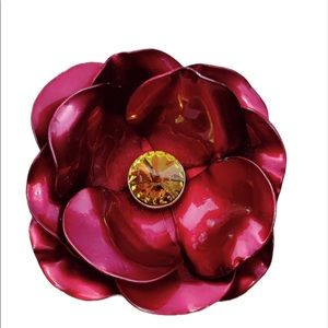 Vintage Purple/Red Flower Brooch with Yellow Center